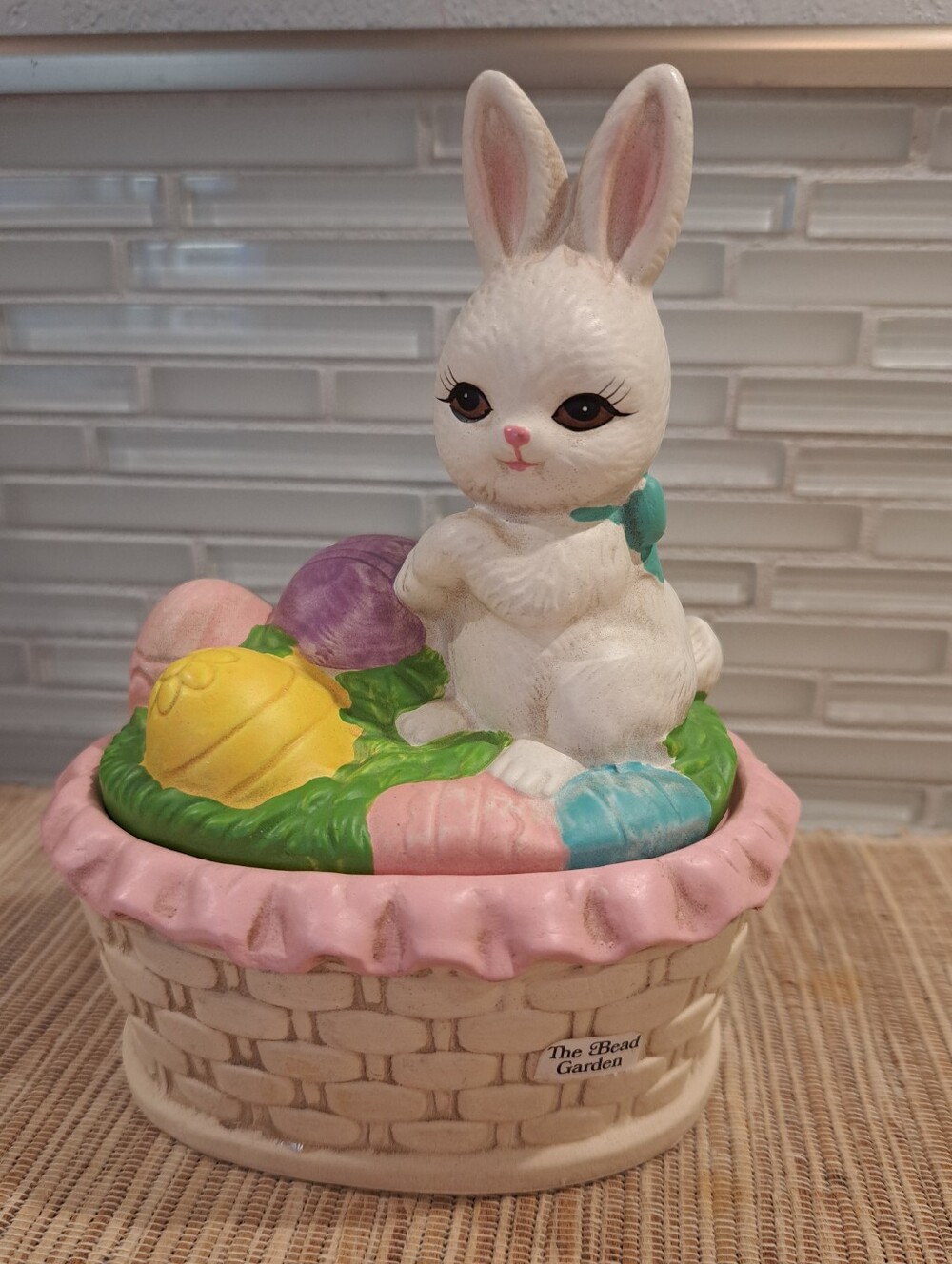 Vtg Lefton Easter Bunny Ceramic Box-Geo Z Lefton Design 1988